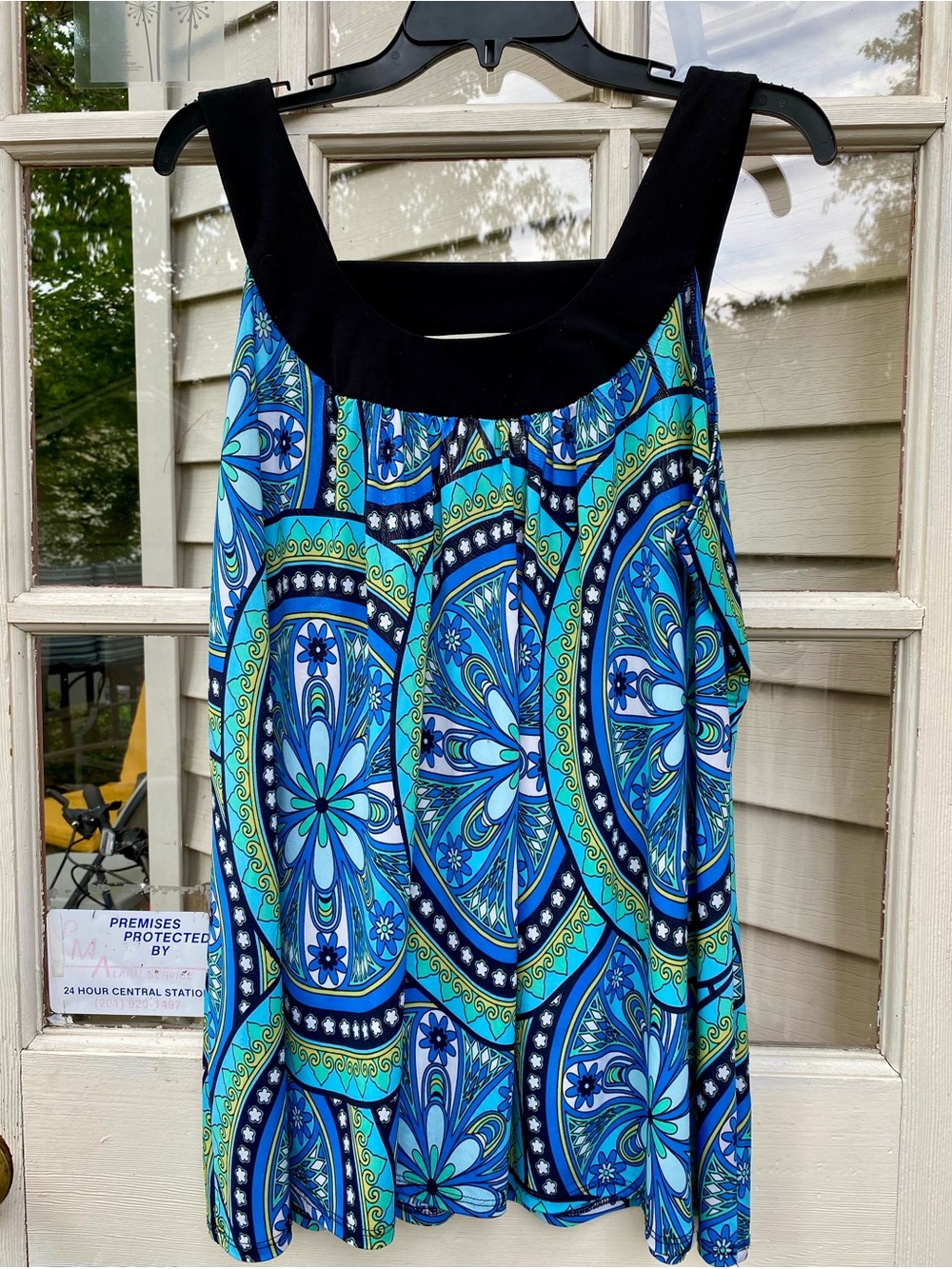 dressbarn Blue and Black Floral Medallion Tank Top